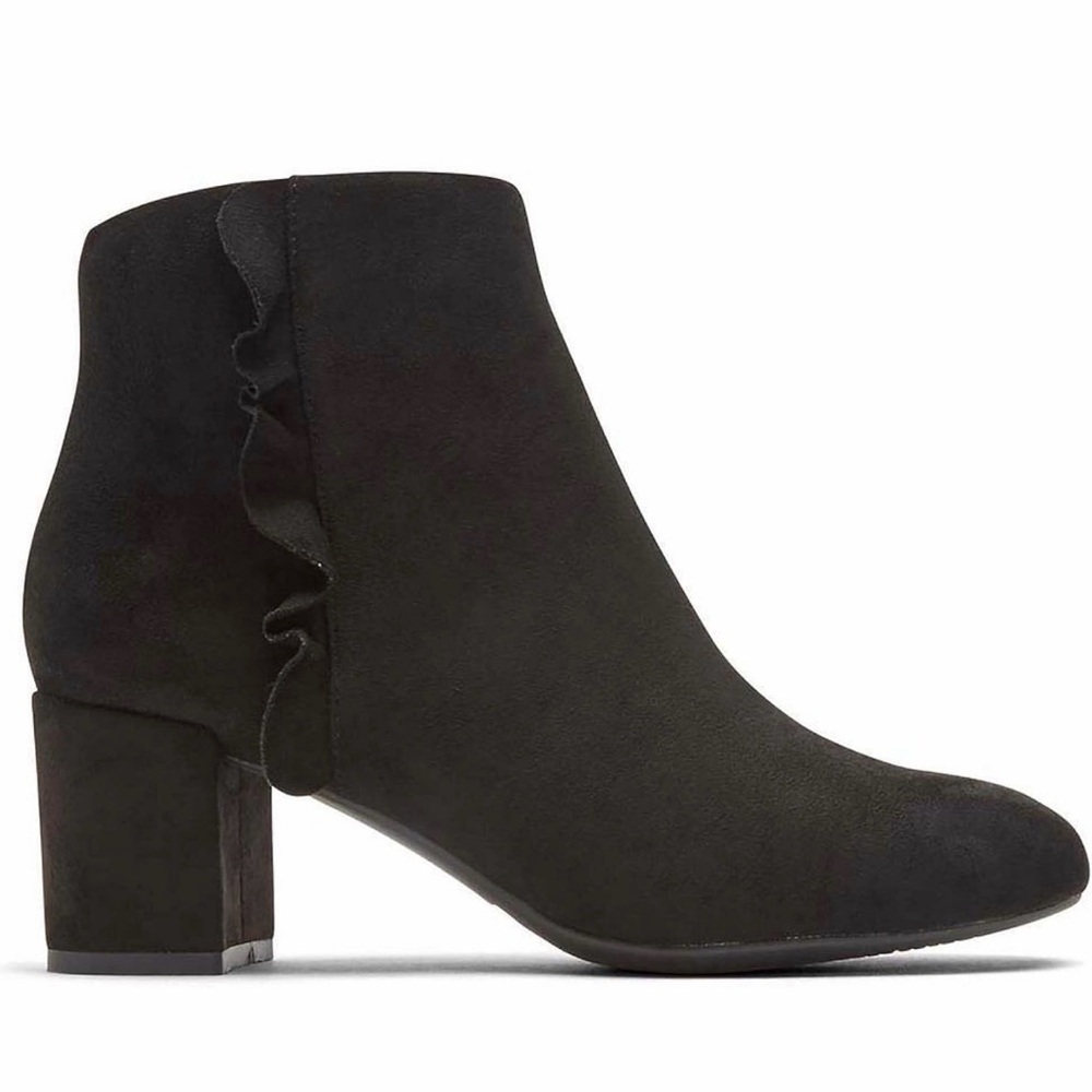 Elegant Black Women's Rockport Total Motion Oaklee Ruffle Ankle Bootie Size 9M